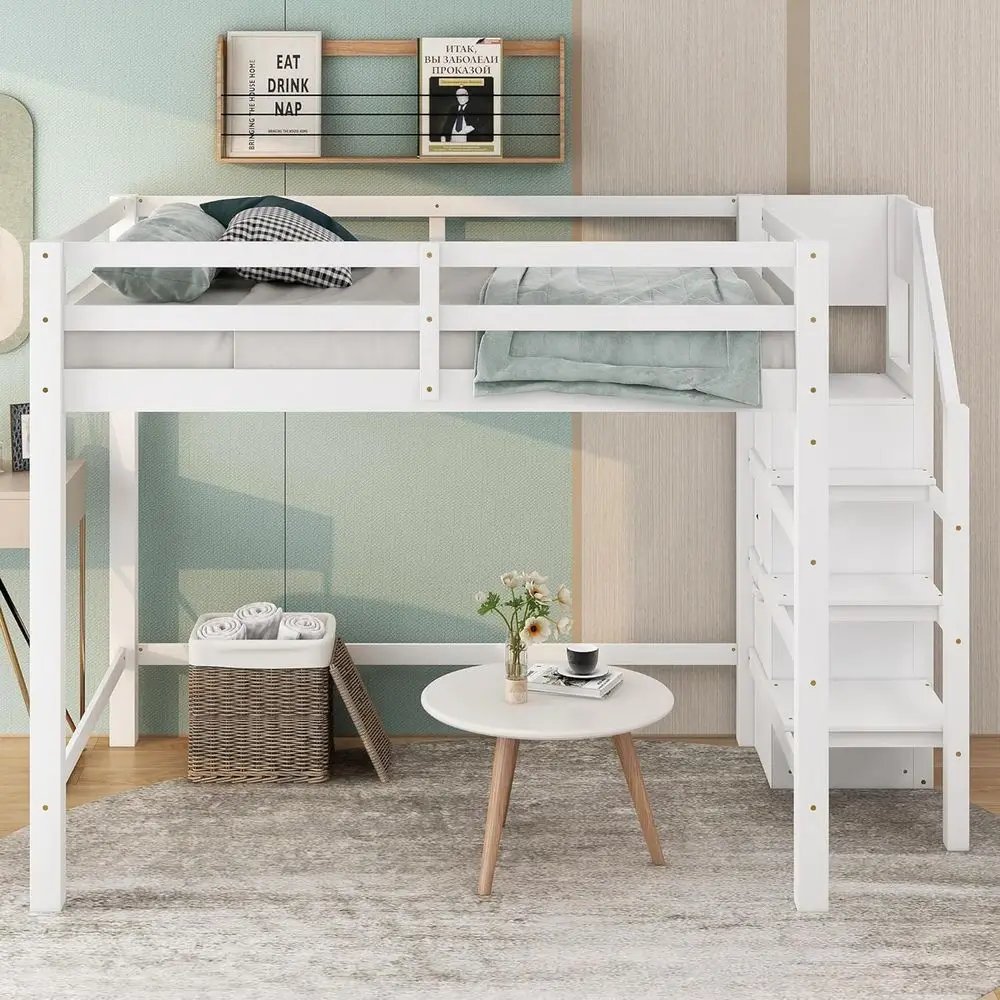 Wooden Full Size Loft Bed with Staircase, Wardrobe, Suitable for Kids and Teens, White
Wooden Full Size Loft Bed with Staircase, Wardrobe, Suitable for Kids and Teens, White