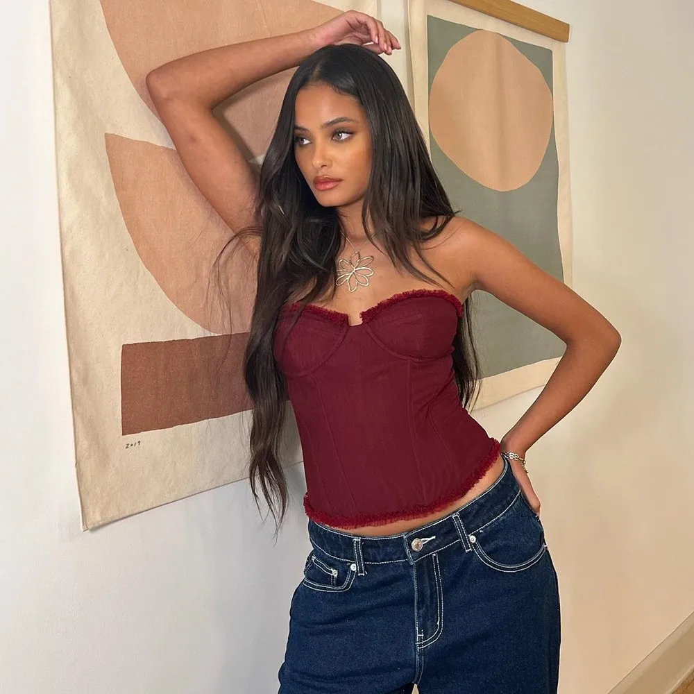 Summer Women Lace Bustier Backless Sheer Tube Top Strapless Bralette Crop Top Corset Style Burgundy Bandeau Yellow Solid Color
Summer Women Lace Bustier Backless Sheer Tube Top Strapless Bralette Crop Top Corset Style Burgundy Bandeau Yellow Solid Color