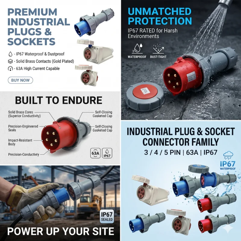 63A Industrial Plug and Socket IP67 Waterproof 3/4/5 Pin 220V 415V CEE Connector Male Female Power Inlet Heavy Duty for Factory
63A Industrial Plug and Socket IP67 Waterproof 3/4/5 Pin 220V 415V CEE Connector Male Female Power Inlet Heavy Duty for Factory