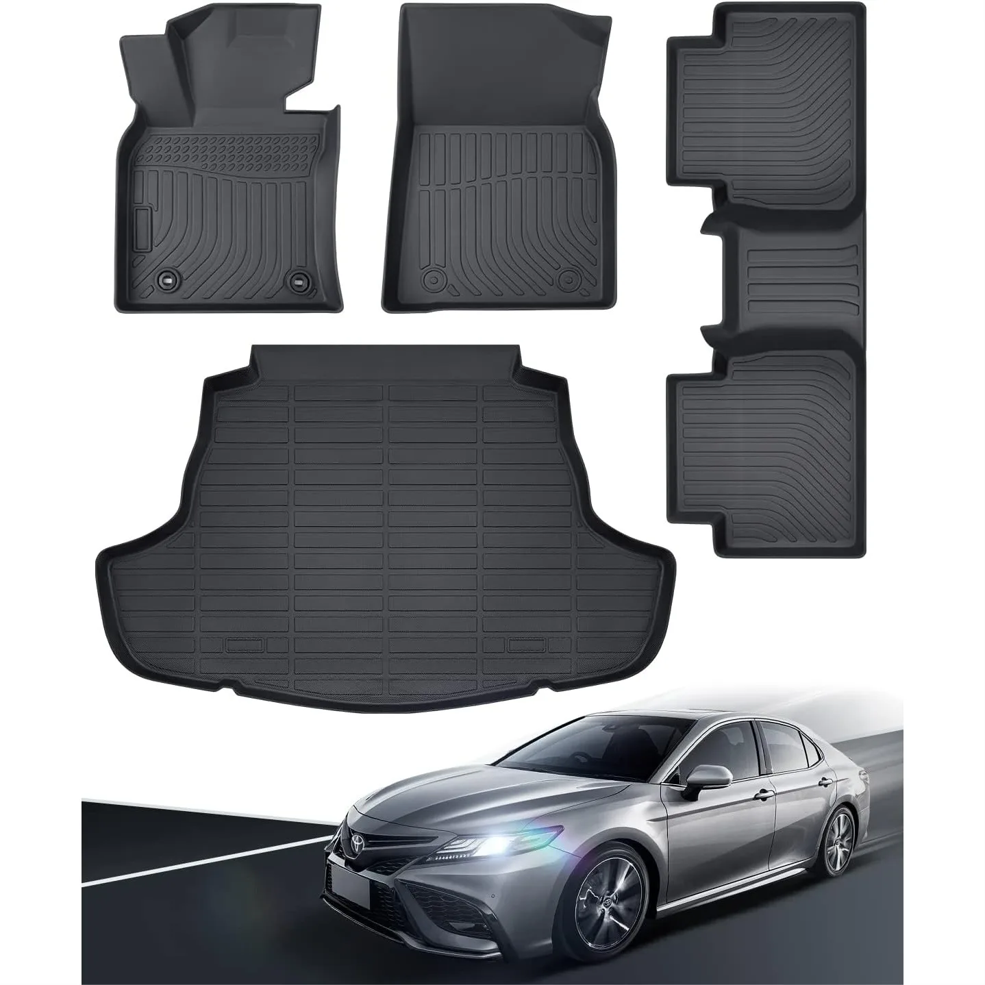 All Weather TPE Floor Mats for Toyota Camry 2018-2024 FWD 8th Gen, Custom Fit Front Rear Full Set with Trunk Cargo Liner, Black
All Weather TPE Floor Mats for Toyota Camry 2018-2024 FWD 8th Gen, Custom Fit Front Rear Full Set with Trunk Cargo Liner, Black