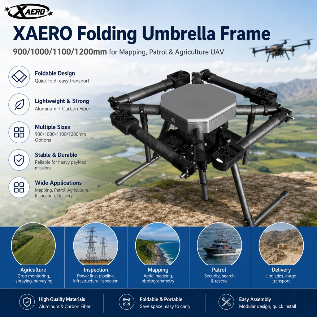 XAERO 900 1000 1100 1200mm Aluminum Folding Frame Cross Umbrella for Mapping Patrol Agriculture UAV
XAERO 900 1000 1100 1200mm Aluminum Folding Frame Cross Umbrella for Mapping Patrol Agriculture UAV