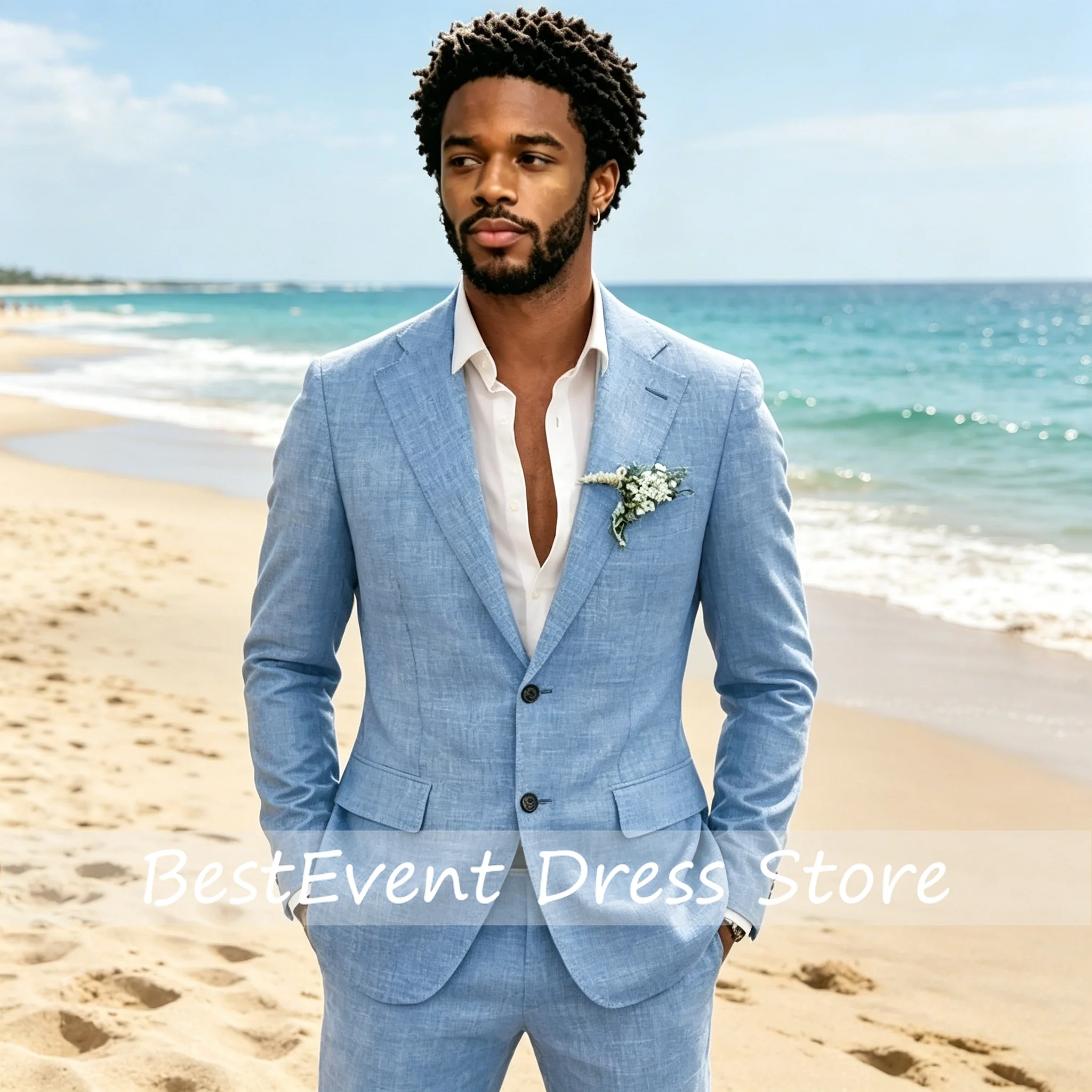 Sky Blue Linen Causal Men Suits for Beach Party Business 2 Pieces Wedding Tuxedos Set Notched Lapel Suit Jacket Pants Customized
Sky Blue Linen Causal Men Suits for Beach Party Business 2 Pieces Wedding Tuxedos Set Notched Lapel Suit Jacket Pants Customized