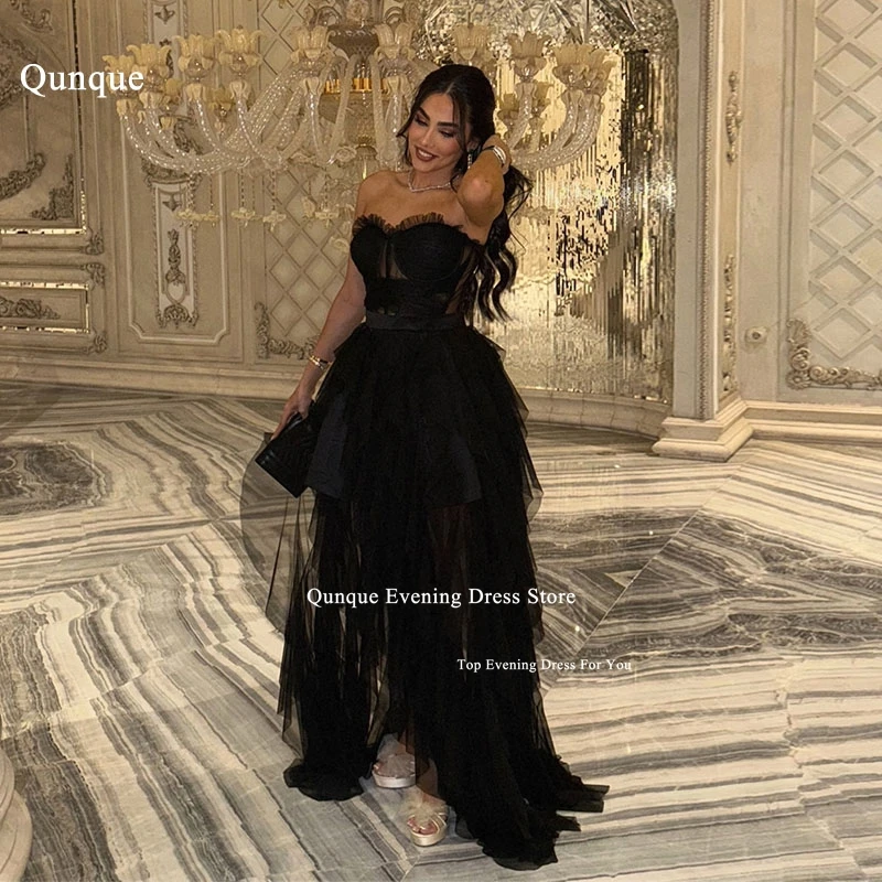 Qunque High Quality Sweetheart Ruffles Evening Dresses Black High Low Women's Elegant Club Gowns Vestidos De Fiesta Customized
Qunque High Quality Sweetheart Ruffles Evening Dresses Black High Low Women's Elegant Club Gowns Vestidos De Fiesta Customized