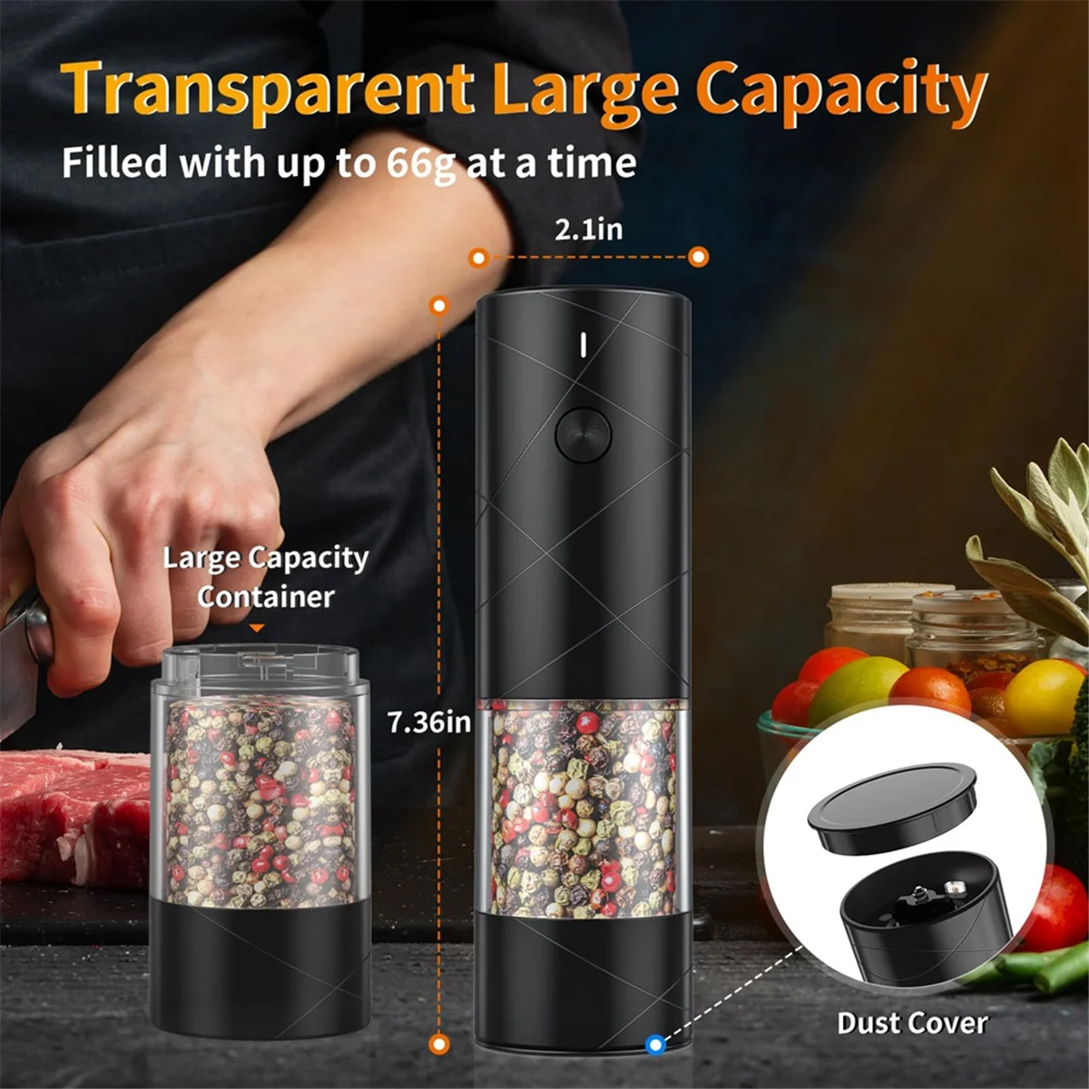 2Pack Electric Salt and Pepper Grinder Set USB Rechargeable with Warm LED Light, Adjustable Coarseness Capacity
2Pack Electric Salt and Pepper Grinder Set USB Rechargeable with Warm LED Light, Adjustable Coarseness Capacity