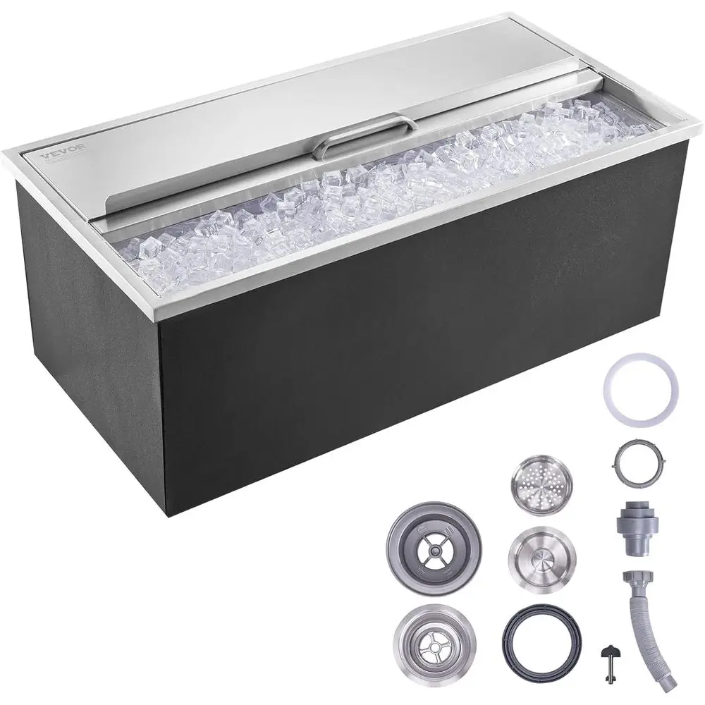 Commercial-Grade Stainless Steel Ice Chest, 36L x 18W x 14H, Sliding Lid, 40.9 Qt Capacity, Outdoor Ice Bar with Drain
Commercial-Grade Stainless Steel Ice Chest, 36L x 18W x 14H, Sliding Lid, 40.9 Qt Capacity, Outdoor Ice Bar with Drain