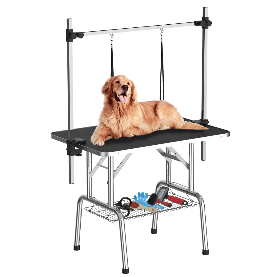 46 Inch Foldable Dog Grooming Table for Home with Adjustable Arm Noose NonSlip Surface and Storage Mesh Tray
46 Inch Foldable Dog Grooming Table for Home with Adjustable Arm Noose NonSlip Surface and Storage Mesh Tray