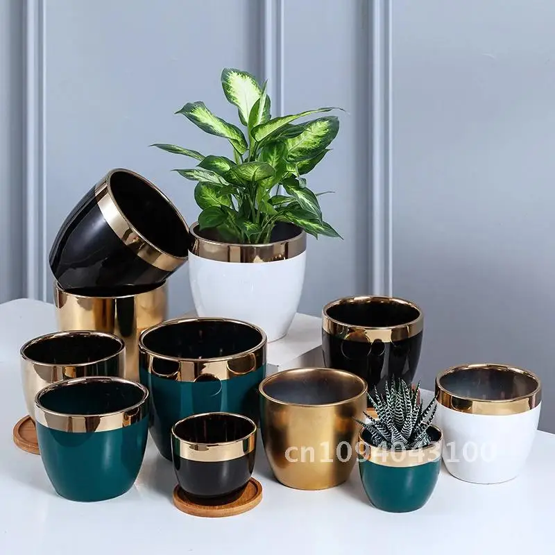 European Gold Dill Ceramic Flower Pot Modern Side Gardening Plated Basin Desktop Green Ornaments Container Home
European Gold Dill Ceramic Flower Pot Modern Side Gardening Plated Basin Desktop Green Ornaments Container Home