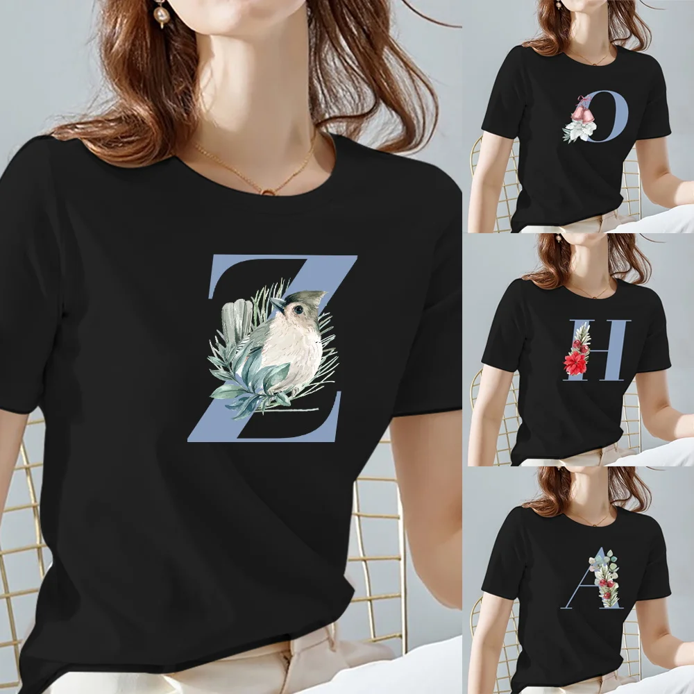 T Shirt Women Round Neck Tee Short Sleeve Black Simple Blue Letter Name Pattern Summer Fashion Casual Ladies Top TShirt
T Shirt Women Round Neck Tee Short Sleeve Black Simple Blue Letter Name Pattern Summer Fashion Casual Ladies Top TShirt