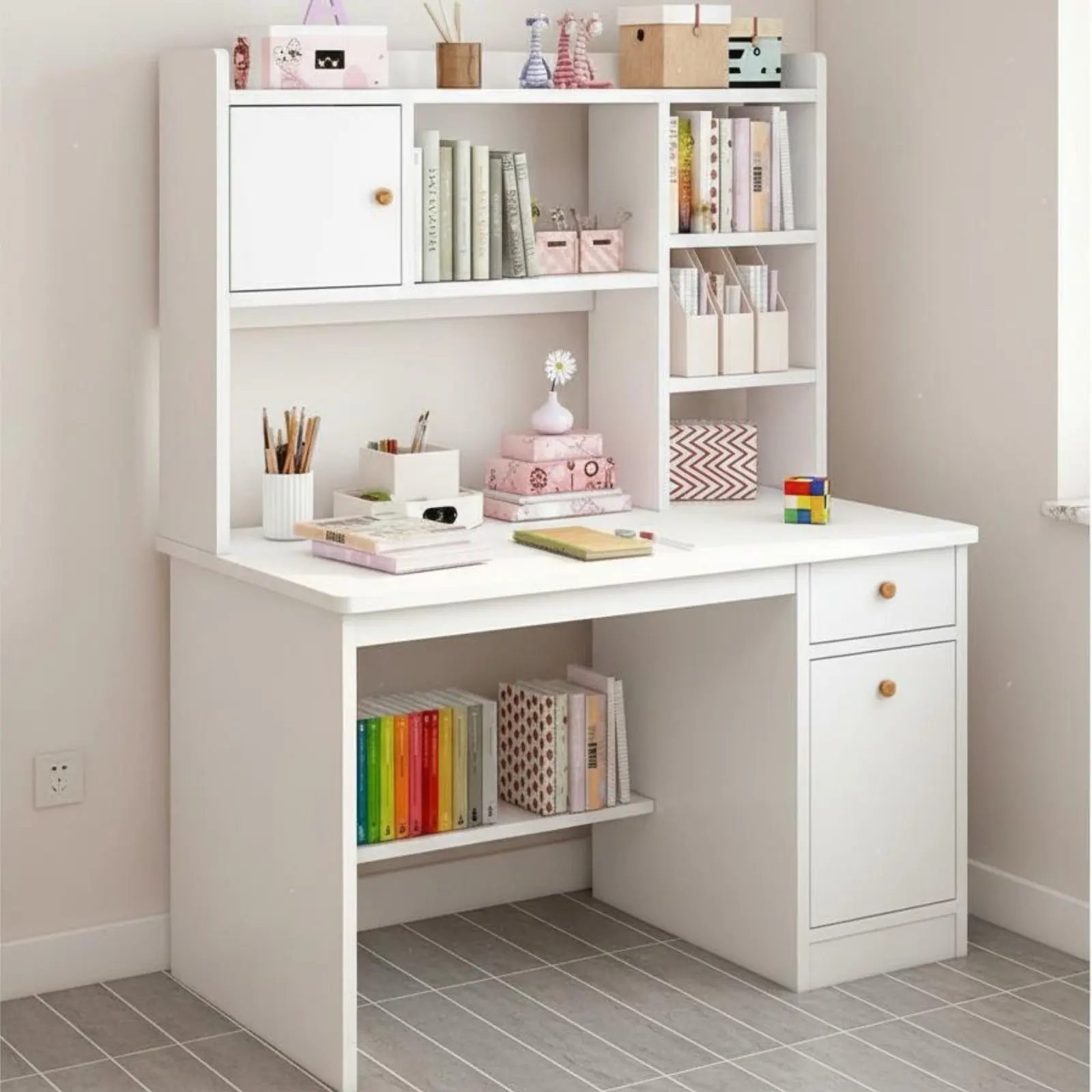 Study Desk with Shelving Unit and Drawers Multi-Functional Workstation Computer Desk with Shelving Unit for Students
Study Desk with Shelving Unit and Drawers Multi-Functional Workstation Computer Desk with Shelving Unit for Students