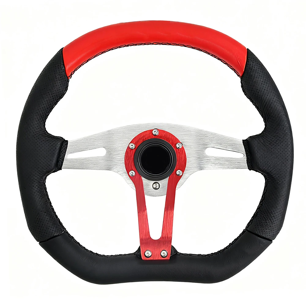 350MM Customized Car Universal Steering Wheel Black and Red Microfiber Leather Sport Steering Wheel with Long Bar Falt Bracket
350MM Customized Car Universal Steering Wheel Black and Red Microfiber Leather Sport Steering Wheel with Long Bar Falt Bracket