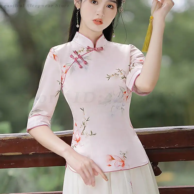 Girl Pink Print Blouse Lady Chinese Traditional Qipao Tops Chinese Style Vintage Oversize Tang Clothes Spring Summer Hanfu Shirt
Girl Pink Print Blouse Lady Chinese Traditional Qipao Tops Chinese Style Vintage Oversize Tang Clothes Spring Summer Hanfu Shirt