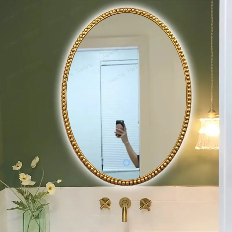 French retro American oval bathroom mirror toilet hanging vanity lamp mirror led European smart bathroom
French retro American oval bathroom mirror toilet hanging vanity lamp mirror led European smart bathroom
