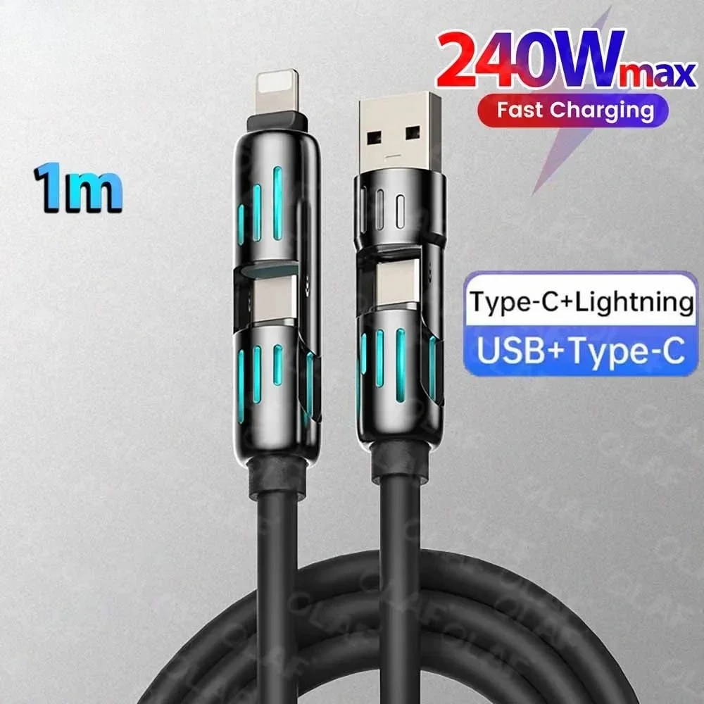 4 в 1 240 Вт USB Type C Силиконовый кабель для быстрой зарядки 5A USB Type C To Lightning Супер быстрая зарядка Кабель для передачи данных для iPhone 15 Xiaomi
4 в 1 240 Вт USB Type C Силиконовый кабель для быстрой зарядки 5A USB Type C To Lightning Супер быстрая зарядка Кабель для передачи данных для iPhone 15 Xiaomi