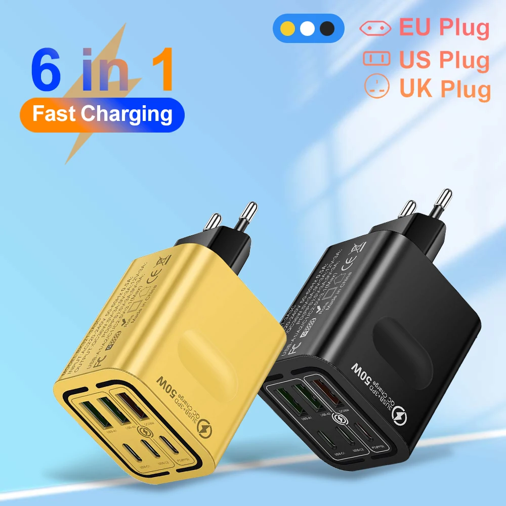Зарядное устройство 6 в 1 3 USB 3 типа C, быстрая зарядка, настенное зарядное устройство с вилкой ЕС/США/Великобритании/KR для iPhone, Samsung, Xiaomi, Huawei, зарядное устройство для телефона
Зарядное устройство 6 в 1 3 USB 3 типа C, быстрая зарядка, настенное зарядное устройство с вилкой ЕС/США/Великобритании/KR для iPhone, Samsung, Xiaomi, Huawei, зарядное устройство для телефона