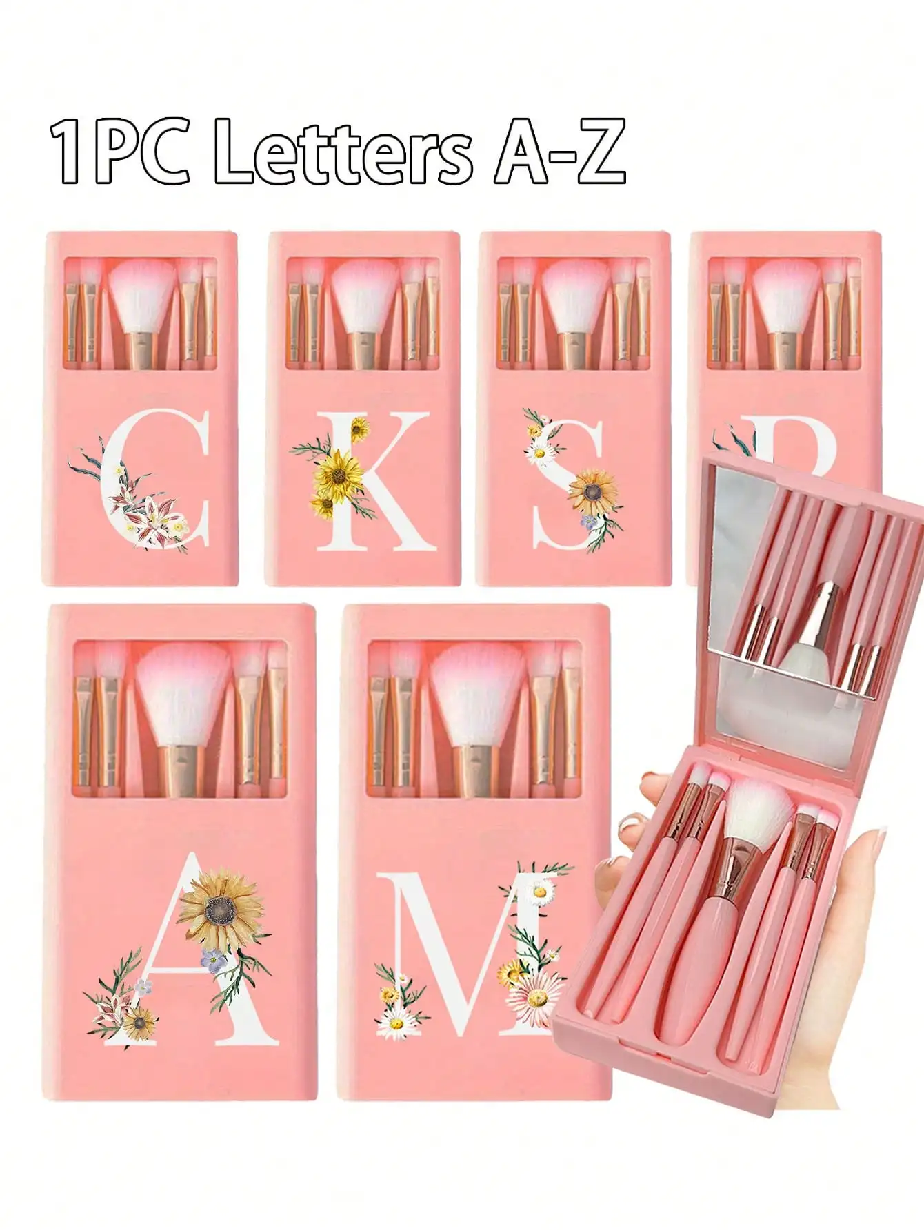 Portable Makeup Brush Set With Mirror And Soft Bristles, Floral & Alphabet A-Z Design, Makeup Brush Set With Puff, Multi-Functional Makeup Brush Set With Mirror Case, Mini Multi-Functional Makeup Pencil, Foundation Brush, Eyeshadow Brush, Beginner Makeup
Portable Makeup Brush Set With Mirror And Soft Bristles, Floral & Alphabet A-Z Design, Makeup Brush Set With Puff, Multi-Functional Makeup Brush Set With Mirror Case, Mini Multi-Functional Makeup Pencil, Foundation Brush, Eyeshadow Brush, Beginner Makeup