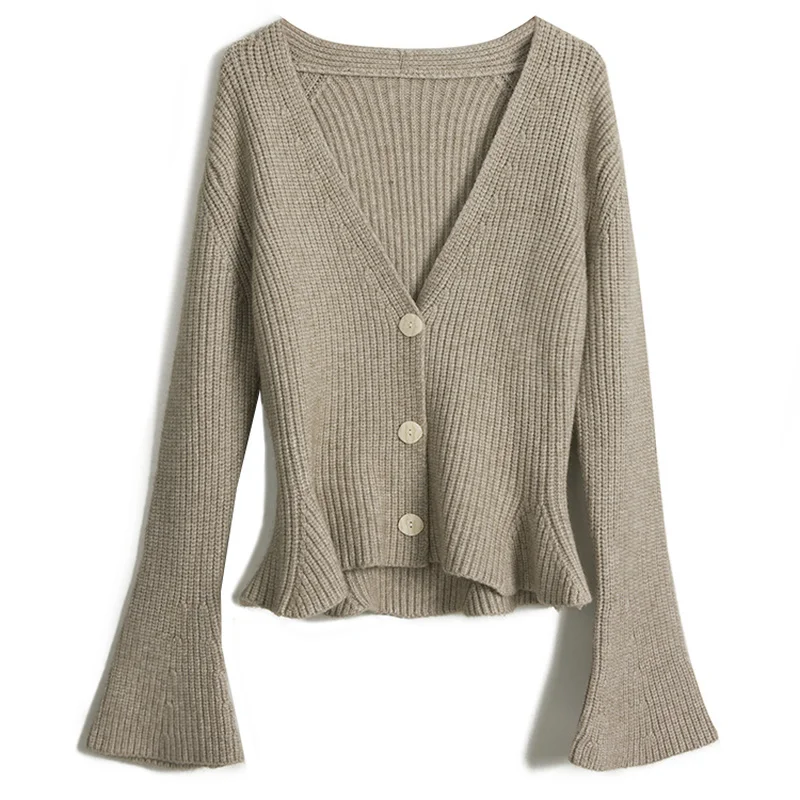 Women's Coarse Yarn Knitted Cardigan Sweater, Flare Sleeved, V-Neck, Mermaid Slim Button, Elegant Office Lady Outwear Top
Women's Coarse Yarn Knitted Cardigan Sweater, Flare Sleeved, V-Neck, Mermaid Slim Button, Elegant Office Lady Outwear Top