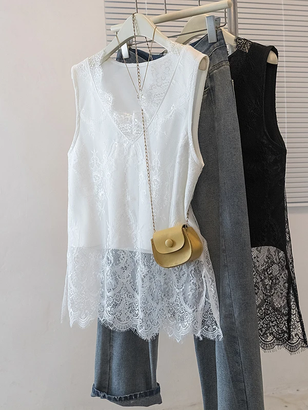 plus Size V-Ne Lace Crop Top Women's Summer Outerwear Svel Mid-Length T-irt Inner Match Fake Two-Piece Top
plus Size V-Ne Lace Crop Top Women's Summer Outerwear Svel Mid-Length T-irt Inner Match Fake Two-Piece Top