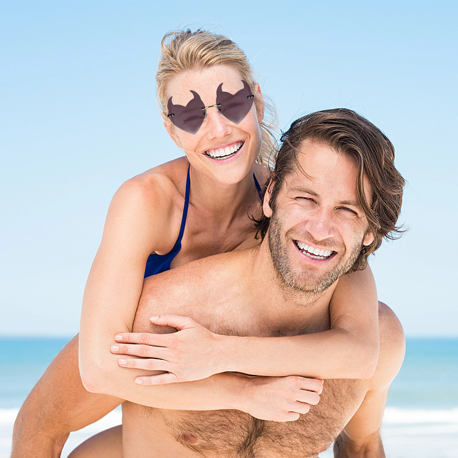 Rimless Heart shaped Horn Sunglasses Clear Frameless Eyeglasses for Men Women Party Disco Trendy Cool Funky Funny Sunglasses 
Rimless Heart shaped Horn Sunglasses Clear Frameless Eyeglasses for Men Women Party Disco Trendy Cool Funky Funny Sunglasses