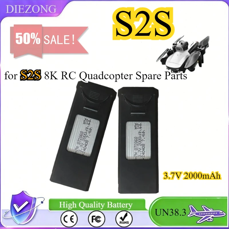 Drone Battery for S2S Drone 3.7V 2000mAh Rechargeable Li-po Battery Packs for S2S 8K RC Quadcopter Spare Parts
Drone Battery for S2S Drone 3.7V 2000mAh Rechargeable Li-po Battery Packs for S2S 8K RC Quadcopter Spare Parts