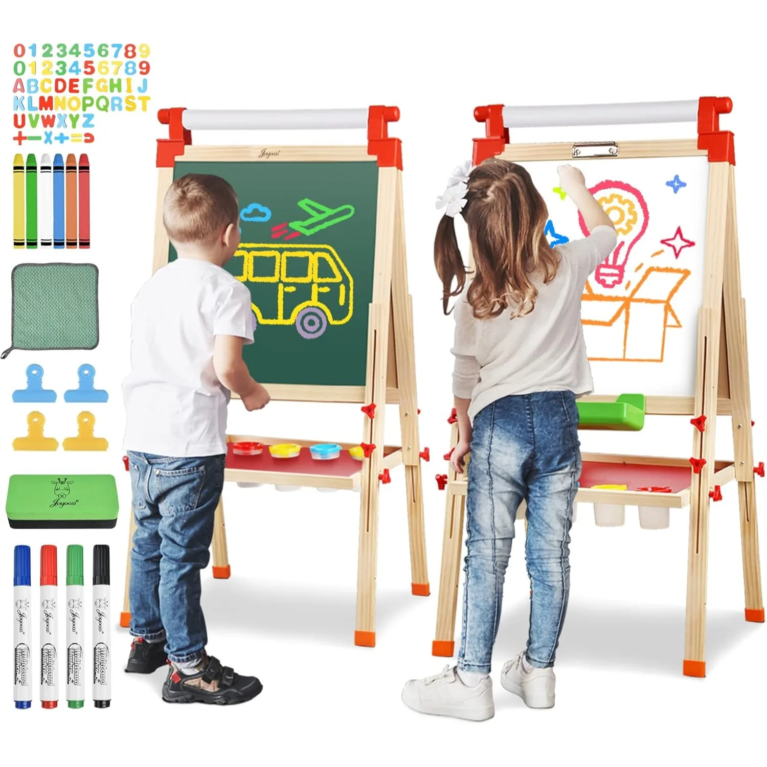 Kids Wooden Easel with Paper Roll, Adjustable Magnetic Double Sided Drawing Board Whiteboard & Chalkboard Dry Easel Board for
Kids Wooden Easel with Paper Roll, Adjustable Magnetic Double Sided Drawing Board Whiteboard & Chalkboard Dry Easel Board for