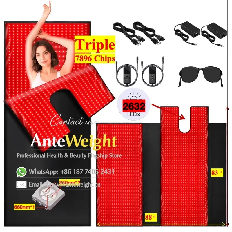 2632 LEDs Triple Chips Dual Wavelength Red Light Therapy Mat for Full Body 660nm 850nm Infrared LED Yoga Pads Blanket
2632 LEDs Triple Chips Dual Wavelength Red Light Therapy Mat for Full Body 660nm 850nm Infrared LED Yoga Pads Blanket