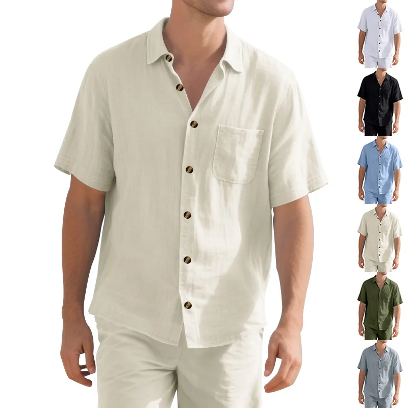 American summer men's woven casual breathable solid color simple business short-sleeved large size shirt
American summer men's woven casual breathable solid color simple business short-sleeved large size shirt