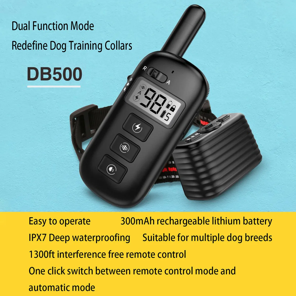 Dog Training Collar with Remote 2000ft Dog Bark Collar, IPX7 Waterproof Rechargeable E Collar for Large Medium Small Dogs
Dog Training Collar with Remote 2000ft Dog Bark Collar, IPX7 Waterproof Rechargeable E Collar for Large Medium Small Dogs