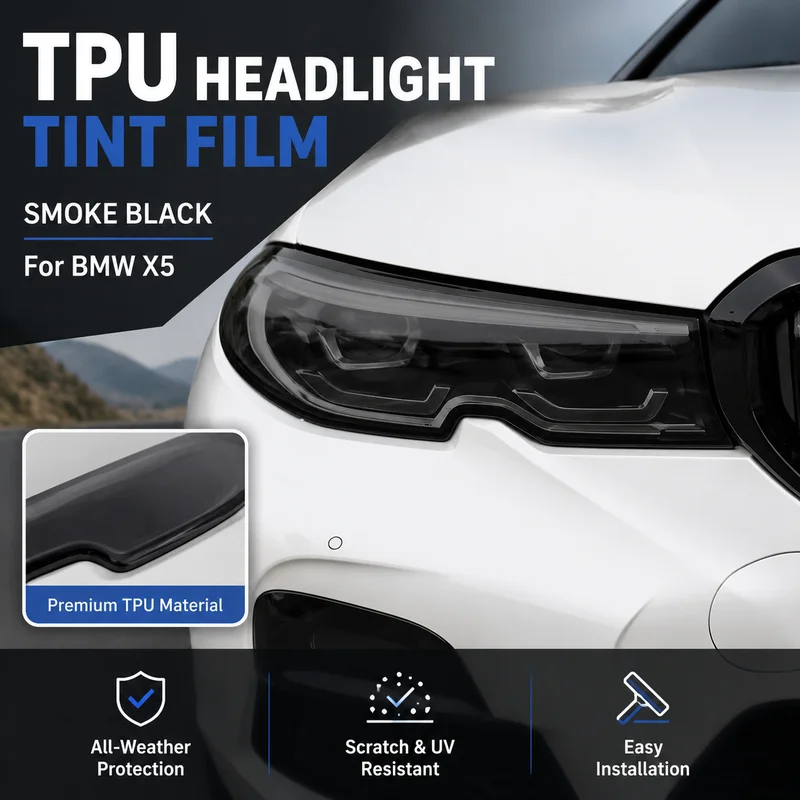 TPU Headlight and Taillight Tint Film for BMW X5 - Smoke Black Car Accessories, Easy Installation, All-Weather Protection
TPU Headlight and Taillight Tint Film for BMW X5 - Smoke Black Car Accessories, Easy Installation, All-Weather Protection