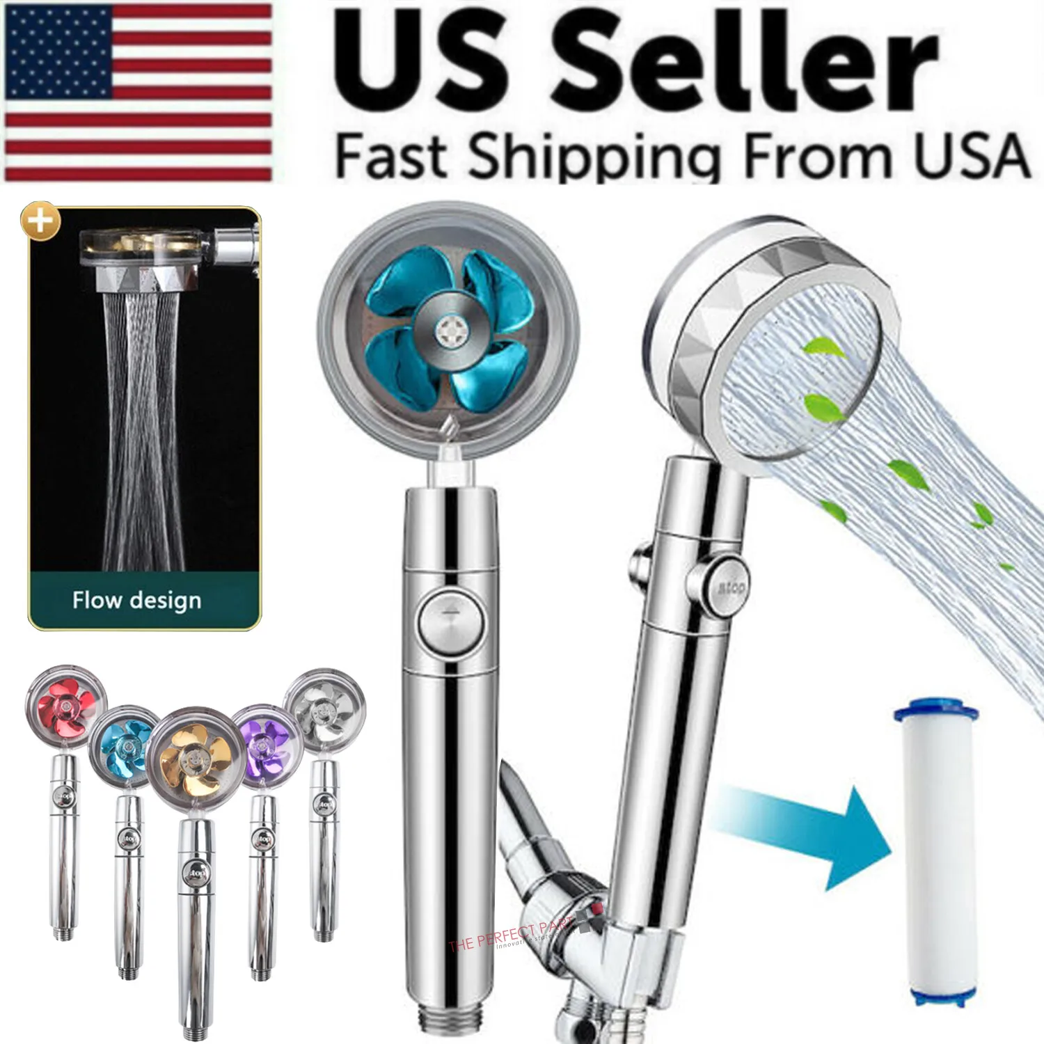 High Pressure Shower Head Adjustable 360° Rotation Turbine Water Saving Shower
High Pressure Shower Head Adjustable 360° Rotation Turbine Water Saving Shower