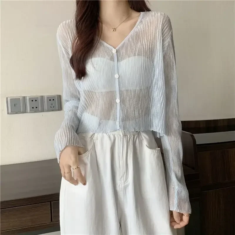 Knitted White Cardigans Women Summer Sunscreen Long Sleeve Cropped Shrug Korean See Through Kimono Tops Fashion Sweater
Knitted White Cardigans Women Summer Sunscreen Long Sleeve Cropped Shrug Korean See Through Kimono Tops Fashion Sweater
