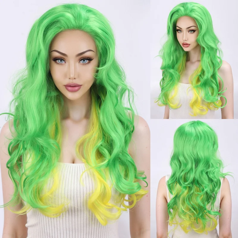 Halloween green long curly with yellow highlights, Lady Gaga cosplay anime gradient party wig
Halloween green long curly with yellow highlights, Lady Gaga cosplay anime gradient party wig