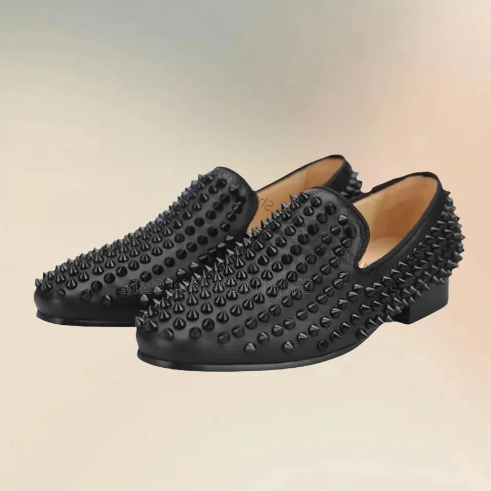 Black Matte Leather Spikes Decor Loafers Fashion Slip On Men Casual Shoes Luxury Handcraft Party Feast Banquet Men Dress Shoes
Black Matte Leather Spikes Decor Loafers Fashion Slip On Men Casual Shoes Luxury Handcraft Party Feast Banquet Men Dress Shoes