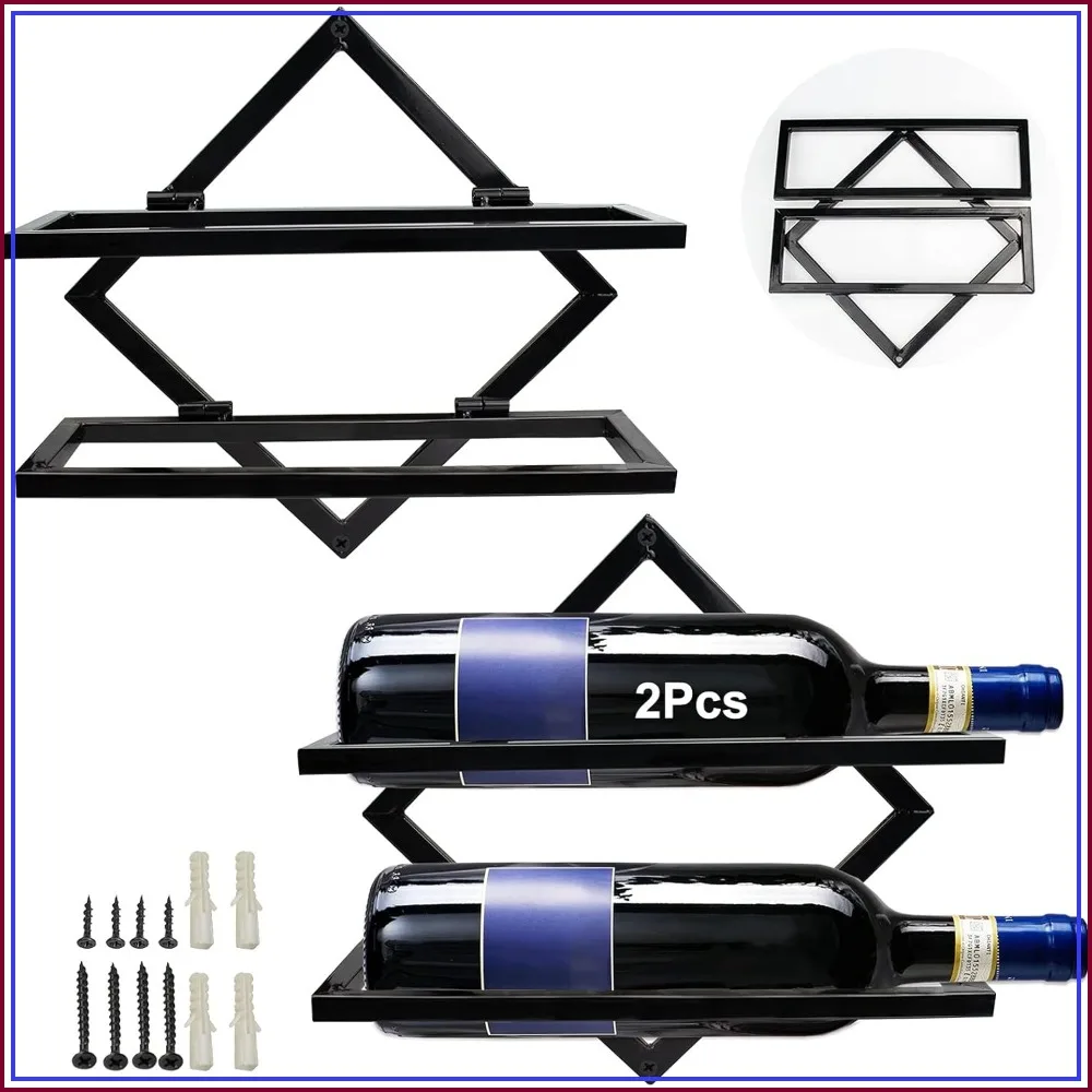 Upgrade Foldable Wall Mounted Wine Rack for 2 Bottles, Metal Hanger with Screws for Home Bar Kitchen Décor
Upgrade Foldable Wall Mounted Wine Rack for 2 Bottles, Metal Hanger with Screws for Home Bar Kitchen Décor