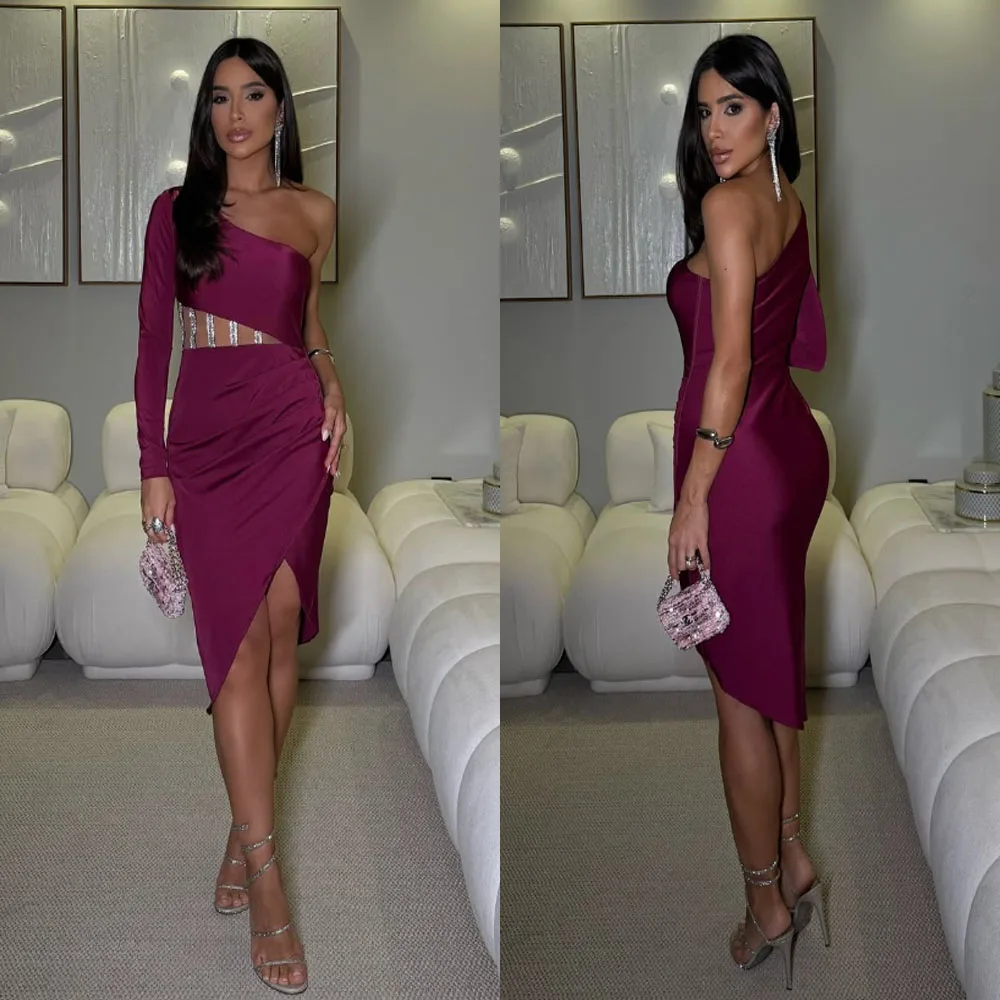 Customized High Quality Knee Length Backless One Shoulder Wrinkle Zipper Purple Evening Dresses Prom Women Vestidos De Piedras 
Customized High Quality Knee Length Backless One Shoulder Wrinkle Zipper Purple Evening Dresses Prom Women Vestidos De Piedras