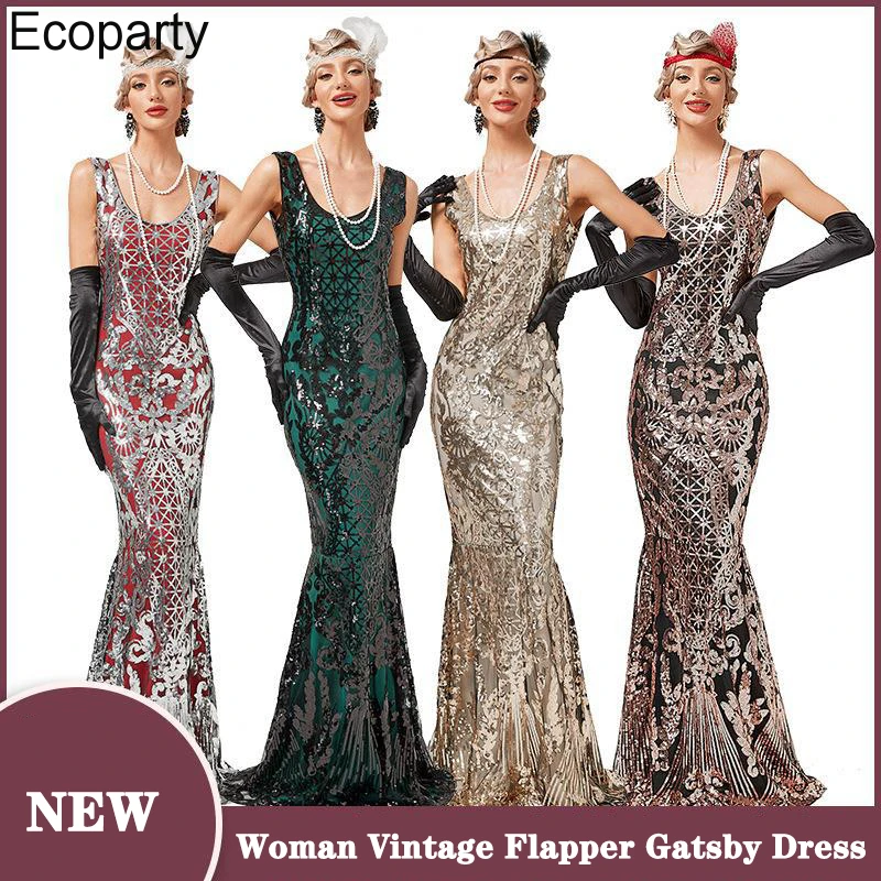 Women Vintage 1920s Great Gatsby Party Evening Dress Elegant O-Neck Sleeveless Slim Beaded Sequin Long Mermaid Dress Vestido
Women Vintage 1920s Great Gatsby Party Evening Dress Elegant O-Neck Sleeveless Slim Beaded Sequin Long Mermaid Dress Vestido