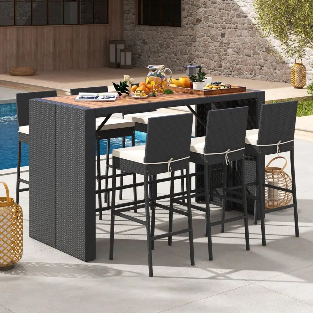 Outdoor Wicker Bar Set, PE Rattan Bar Height Dining Set with Acacia Wood Tabletop amp Removable Cushions, Outdoor Wicker Bar Ta
Outdoor Wicker Bar Set, PE Rattan Bar Height Dining Set with Acacia Wood Tabletop amp Removable Cushions, Outdoor Wicker Bar Ta
