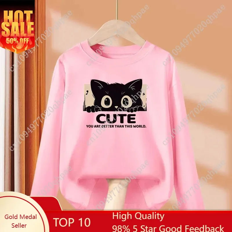 Футболка с круглым вырезом из хлопка для детей, платья с милым рисунком котенка для девочек, футболки с длинным рукавом
Футболка с круглым вырезом из хлопка для детей, платья с милым рисунком котенка для девочек, футболки с длинным рукавом