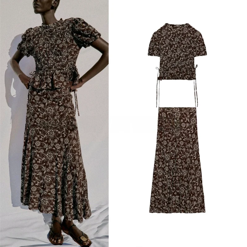 Elastic Short Sleeve round Neck Embroidered Top with Long Midi Skirt Women's Fashion Summer Outfit Two-Piece Set Plant Floral...
Elastic Short Sleeve round Neck Embroidered Top with Long Midi Skirt Women's Fashion Summer Outfit Two-Piece Set Plant Floral...