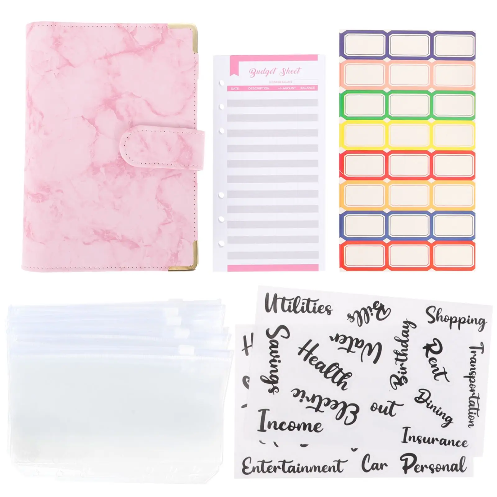 PVC A6 Binder with Zipper Envelopes Pink Cash Sticker Money Organizer Savings Book for Home Office School
PVC A6 Binder with Zipper Envelopes Pink Cash Sticker Money Organizer Savings Book for Home Office School