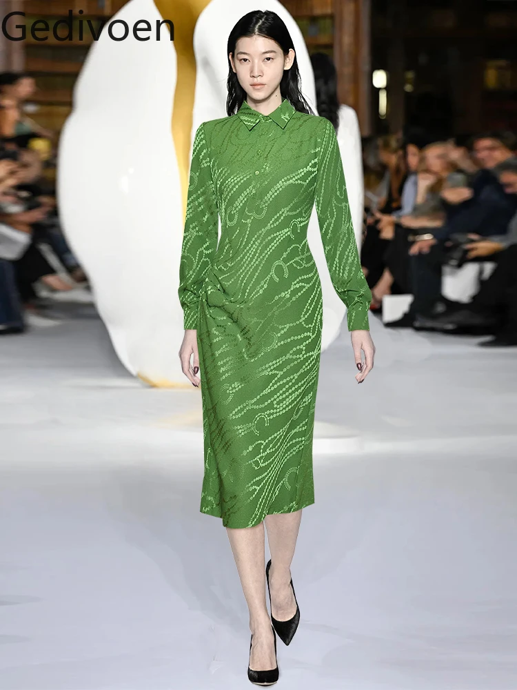 Gedivoen Summer Fashion Runway Vintage Lapel Long-sleeved Dress Women Printed Casual Elegant Pleated Design Long Dresses
Gedivoen Summer Fashion Runway Vintage Lapel Long-sleeved Dress Women Printed Casual Elegant Pleated Design Long Dresses