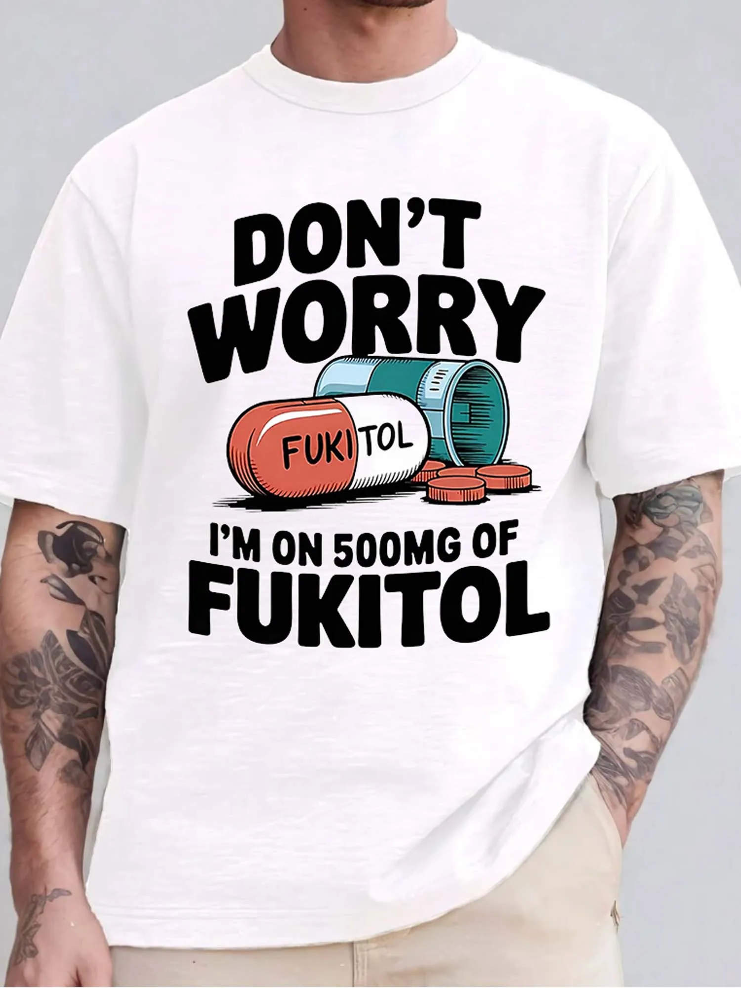 Men's Pure White T-Shirt: I Don'T Worry about Fukkitol Humor” Printing, Suitable for All Seasons, Casual Wear T-Shirt, Round Neck, Breathable, Comfortable, Summer Outdoor Sports
Men's Pure White T-Shirt: I Don'T Worry about Fukkitol Humor” Printing, Suitable for All Seasons, Casual Wear T-Shirt, Round Neck, Breathable, Comfortable, Summer Outdoor Sports