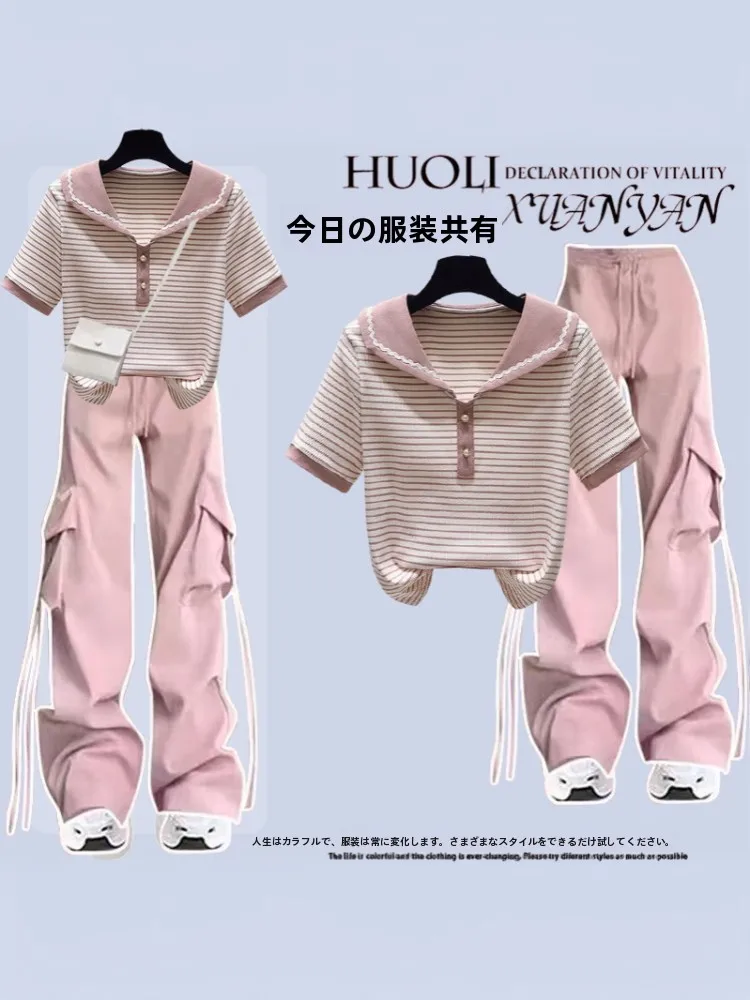 Slim Fit Short Sleeve T-Shirt Navy Collar Student Uniform Workwear Pants Set for Young Girls Summer New Style Two Piece Suit
Slim Fit Short Sleeve T-Shirt Navy Collar Student Uniform Workwear Pants Set for Young Girls Summer New Style Two Piece Suit