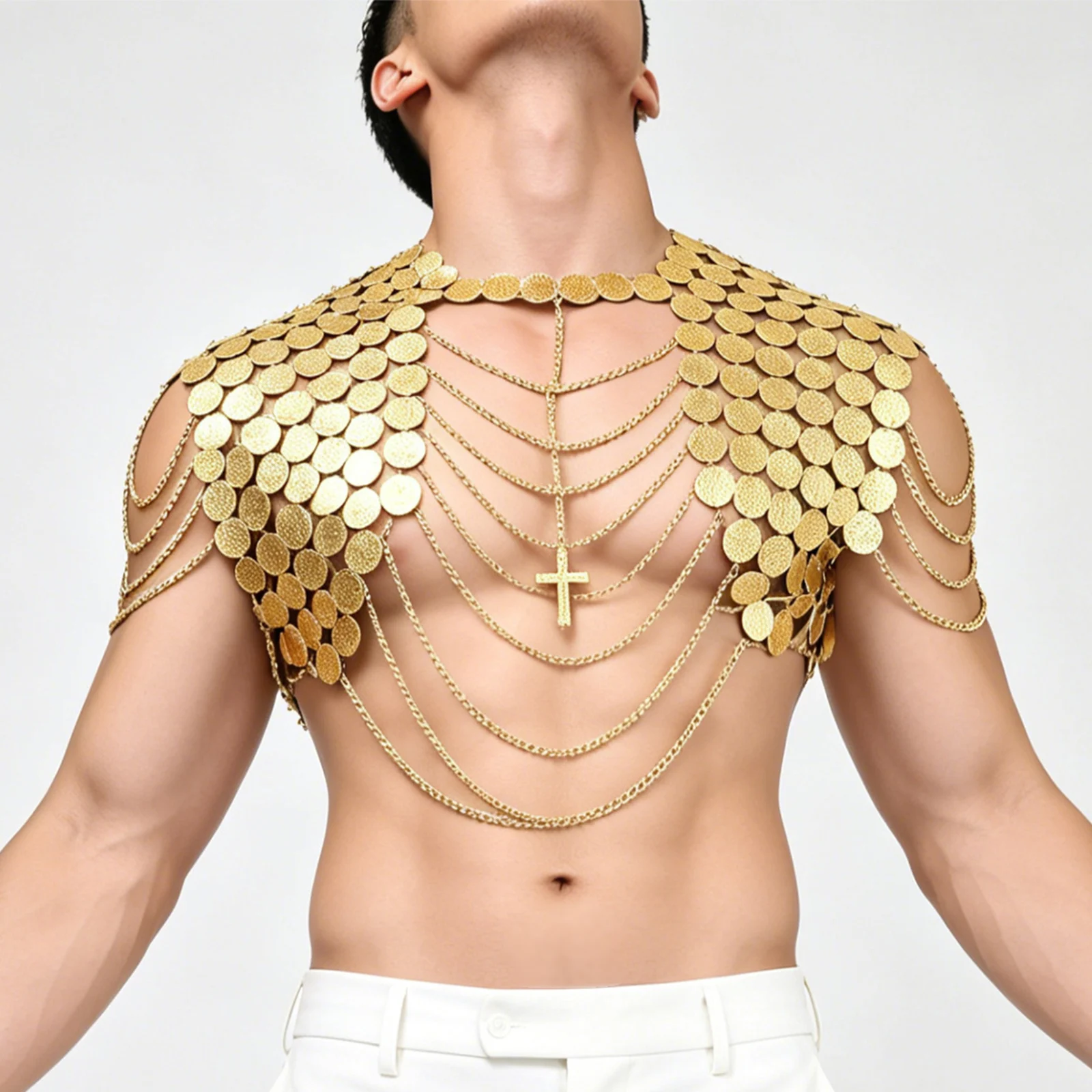 Men's Faux Leather Sequins Body Harness Shoulder Top Sparkly Chain Cape Nightclub Party Costume Sexy Chest Harness
Men's Faux Leather Sequins Body Harness Shoulder Top Sparkly Chain Cape Nightclub Party Costume Sexy Chest Harness