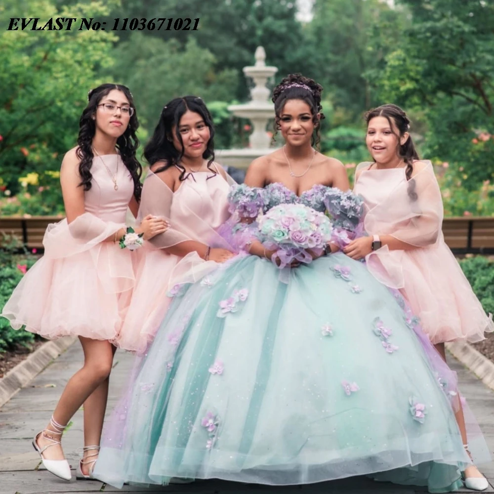 EVLAST Mint Green Quinnceanera Dress Ball Gown 3D Flowers Applique Beading With Cape Mexican Sweet 16 Vestidos De 15 Anos SQ493
EVLAST Mint Green Quinnceanera Dress Ball Gown 3D Flowers Applique Beading With Cape Mexican Sweet 16 Vestidos De 15 Anos SQ493