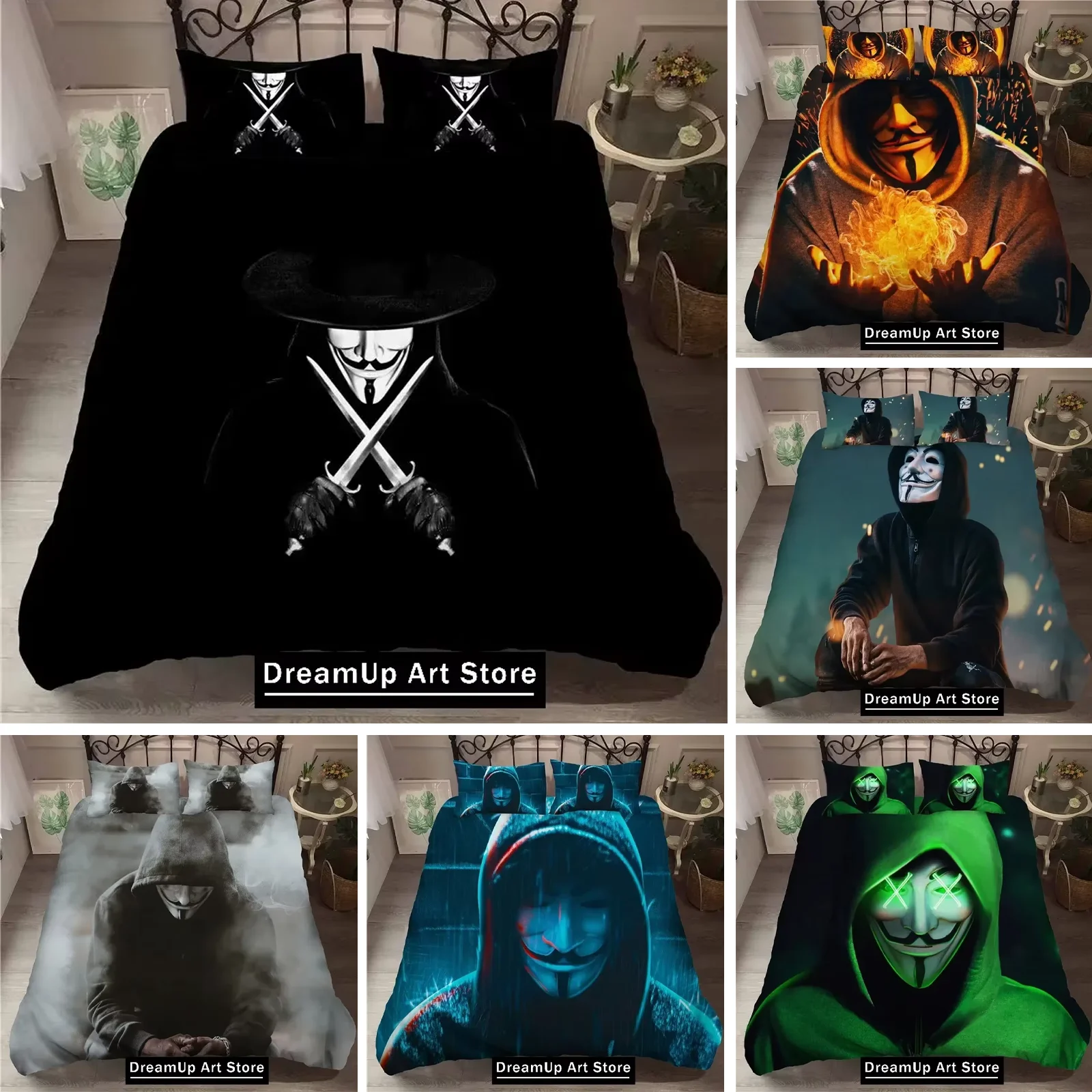 3D Printed Anonymus with Mask Bedding Set Cute Quilt Cover Bed Cover With Pillowcase Twin Single Queen King Size Boys Adult Home
3D Printed Anonymus with Mask Bedding Set Cute Quilt Cover Bed Cover With Pillowcase Twin Single Queen King Size Boys Adult Home