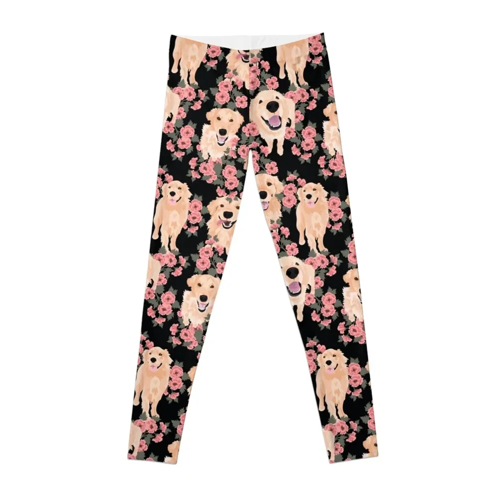 Golden Retrievers and flowers on Black Leggings Jogger pants for girls exercise clothing for Womens Leggings 
Golden Retrievers and flowers on Black Leggings Jogger pants for girls exercise clothing for Womens Leggings
