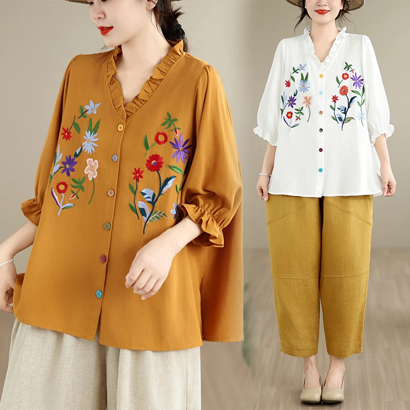 plus Size Embroidered Casual Shirt Women's Loose Fit Breathable Summer New Style Floral Pattern Cotton Polyester Blend
plus Size Embroidered Casual Shirt Women's Loose Fit Breathable Summer New Style Floral Pattern Cotton Polyester Blend