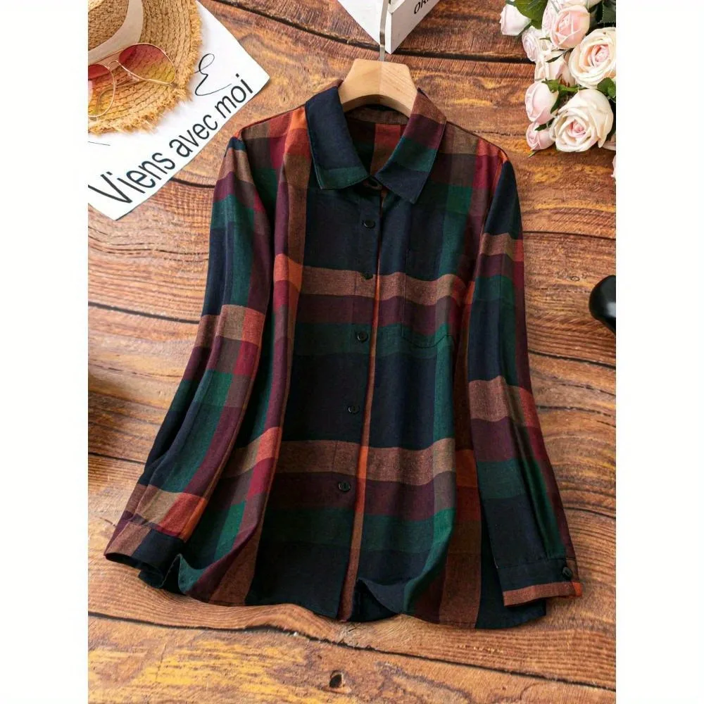 Винтажная рубашка больших размеров с цветными блоками: блузка на пуговицах с контрастным вырезом и длинными рукавами для офиса в стиле ретро в повседневном стиле
Винтажная рубашка больших размеров с цветными блоками: блузка на пуговицах с контрастным вырезом и длинными рукавами для офиса в стиле ретро в повседневном стиле