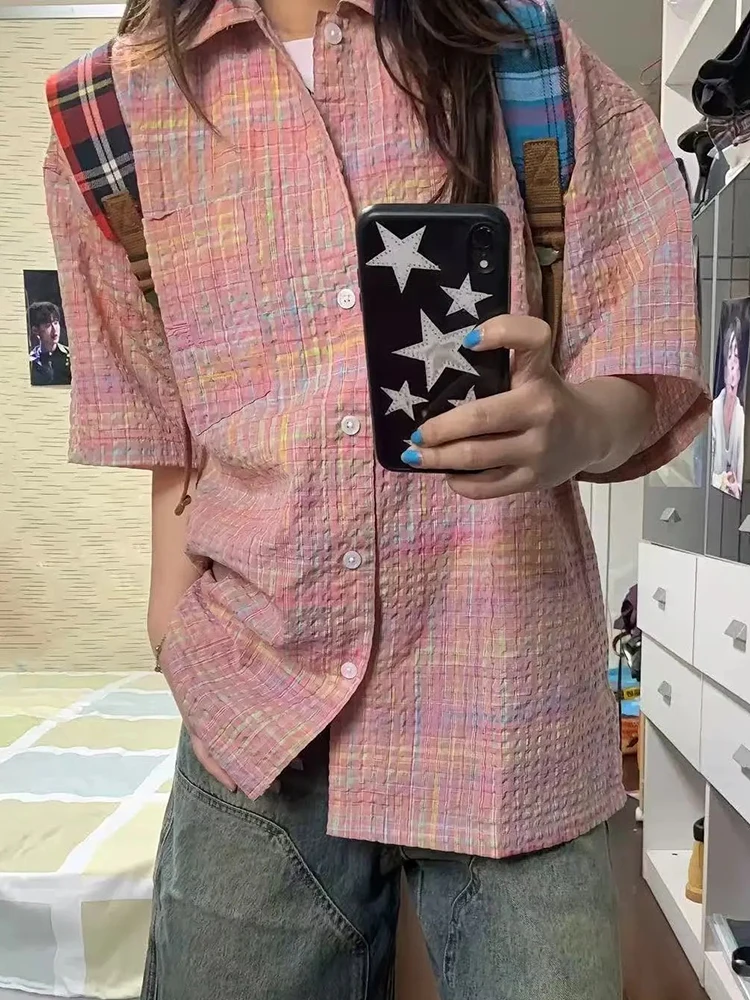 Jmprs Pink Plaid Women Vintage Shirt Loose Casual Short Sleeve Y2K Blouse American Retro Design Summer Streetwear Pocket Tops
Jmprs Pink Plaid Women Vintage Shirt Loose Casual Short Sleeve Y2K Blouse American Retro Design Summer Streetwear Pocket Tops