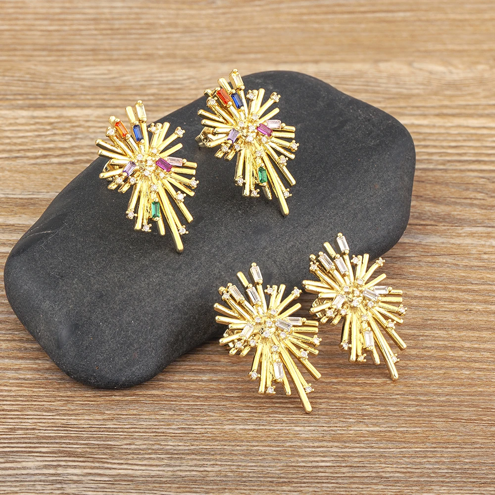 Nidin Fashion Korean Personality Firework Earrings Elegant Gold Plated White / Colorful Inlaid Zircon Ear Jewelry Wedding Gifts
Nidin Fashion Korean Personality Firework Earrings Elegant Gold Plated White / Colorful Inlaid Zircon Ear Jewelry Wedding Gifts